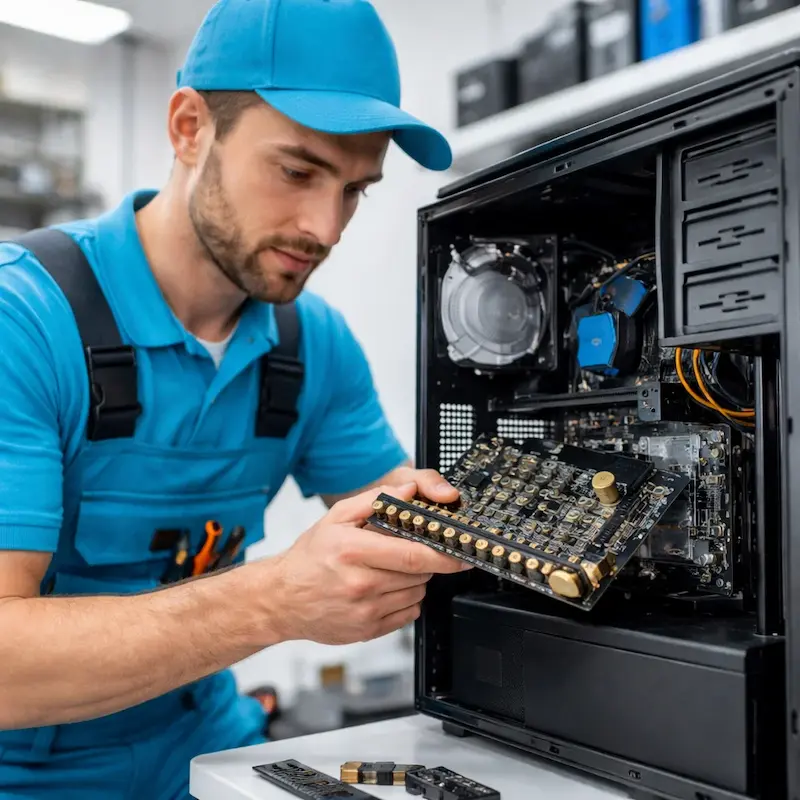 Мастер устанавливает звуковую карту на ПК в Архангельском